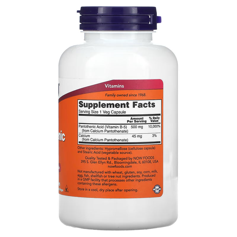 Vitamin B5, 250 capsules, 500mg, Now Foods (Pantothenic Acid)