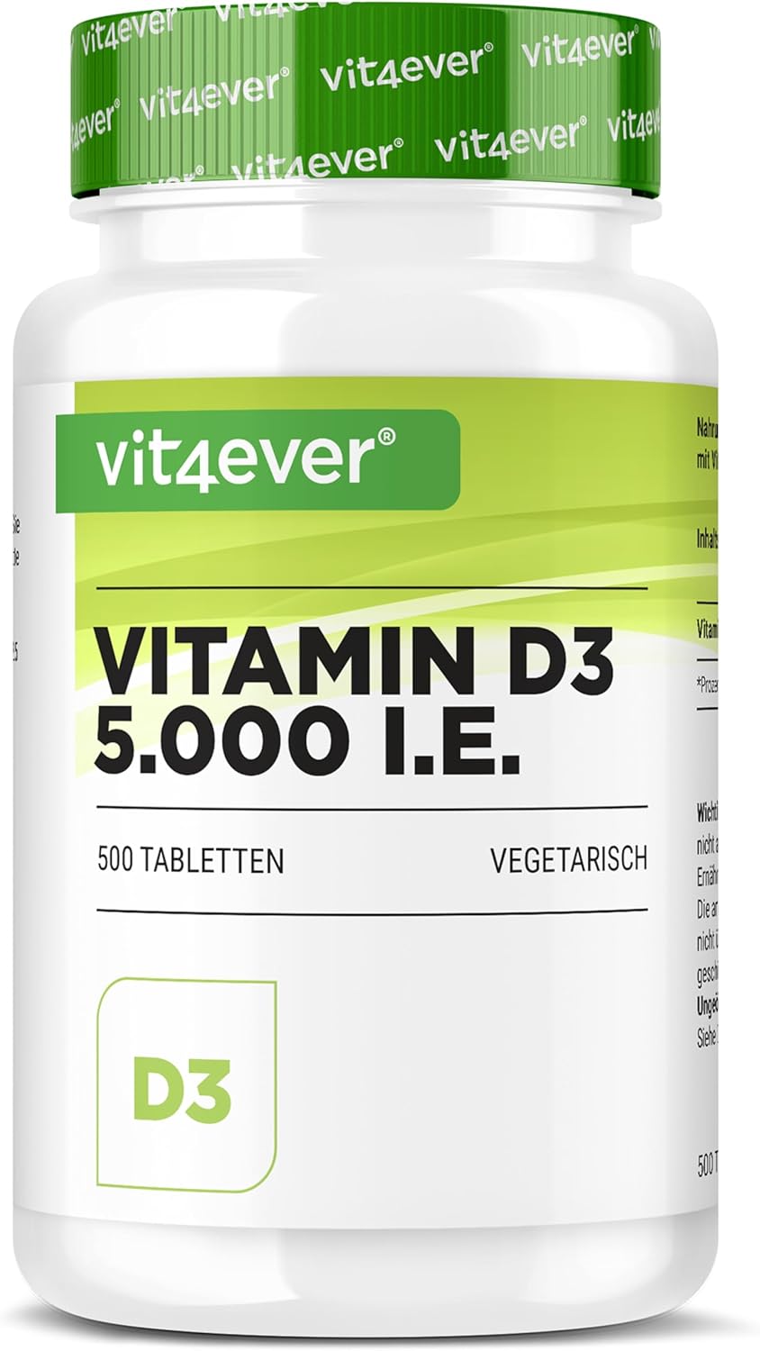 Vitamin D3, Depot 5000 IU, 500 tablets, Vit4ever