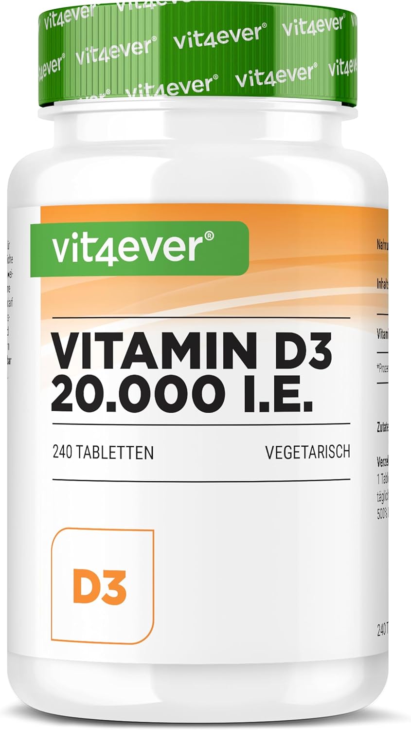 Vitamin D3, Depot, 20.000 IE, 240 Tabletten, Vit4ever