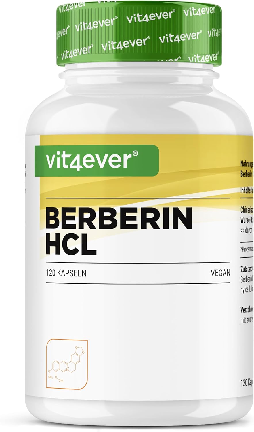 Berberin HCL Intenso, 516 mg (500 mg HCL), 120 Kapseln, Vit4ever