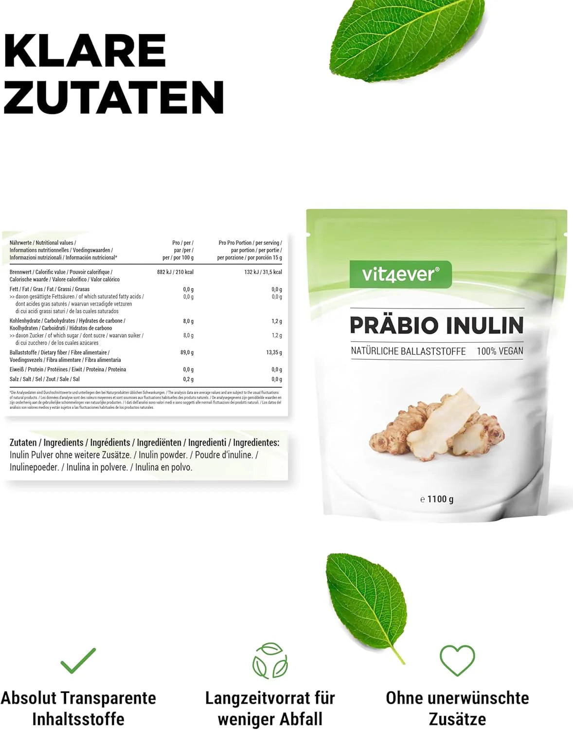 Inulin Prebiotics from Chicory, 1100 g powder, vit4ever