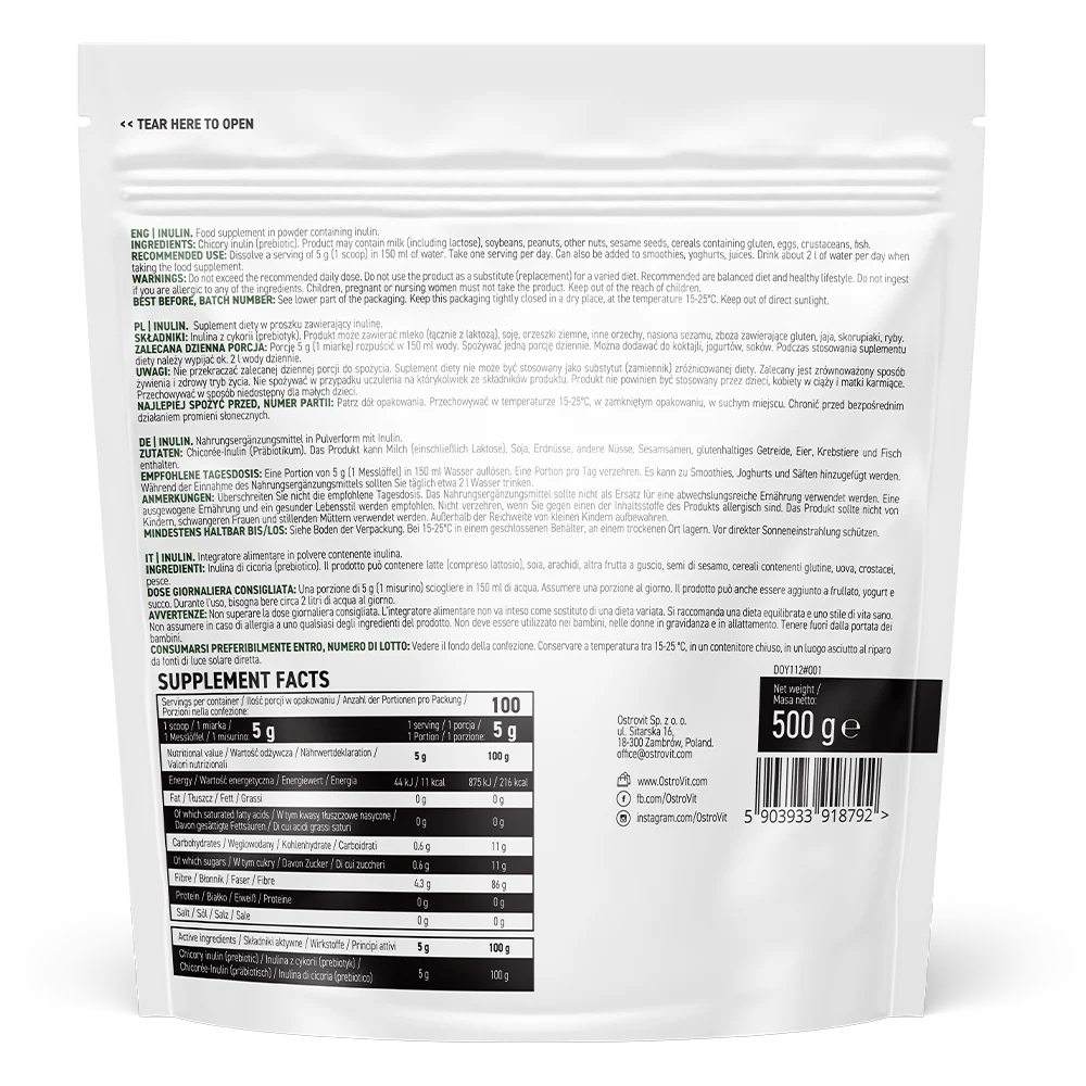 Inulin Prebiotic from Chicory, 500 g powder, Ostrovit