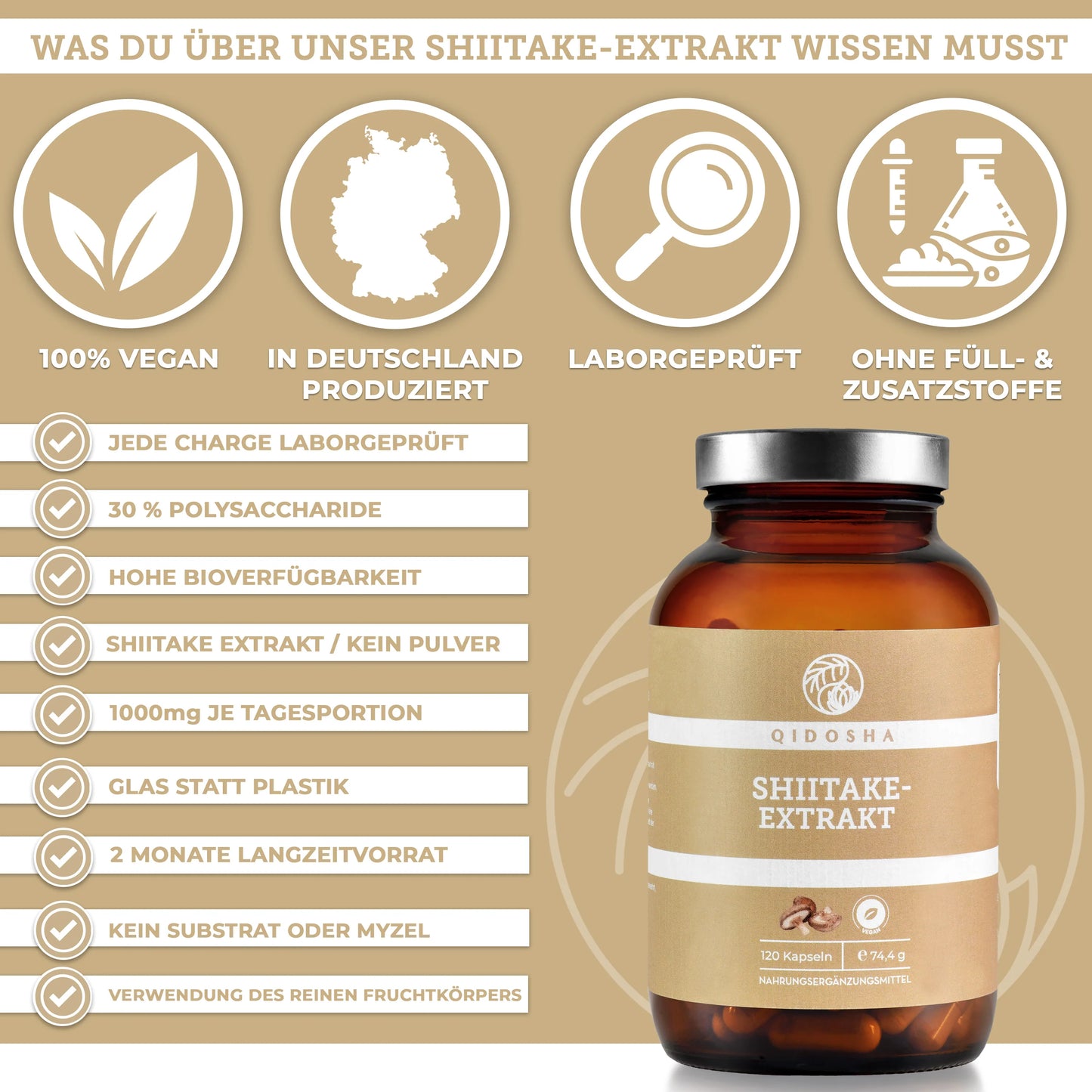 Shiitake Mushroom Extract 1000 mg, 120 Capsules, Qidosha