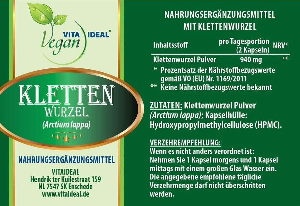 Burdock Root 470 mg, 360 Capsules, Vita Ideal (Burdock Root)