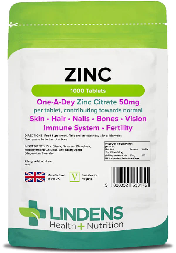 Zinc Citrate, 50 mg, 1000 tablets, Lindens