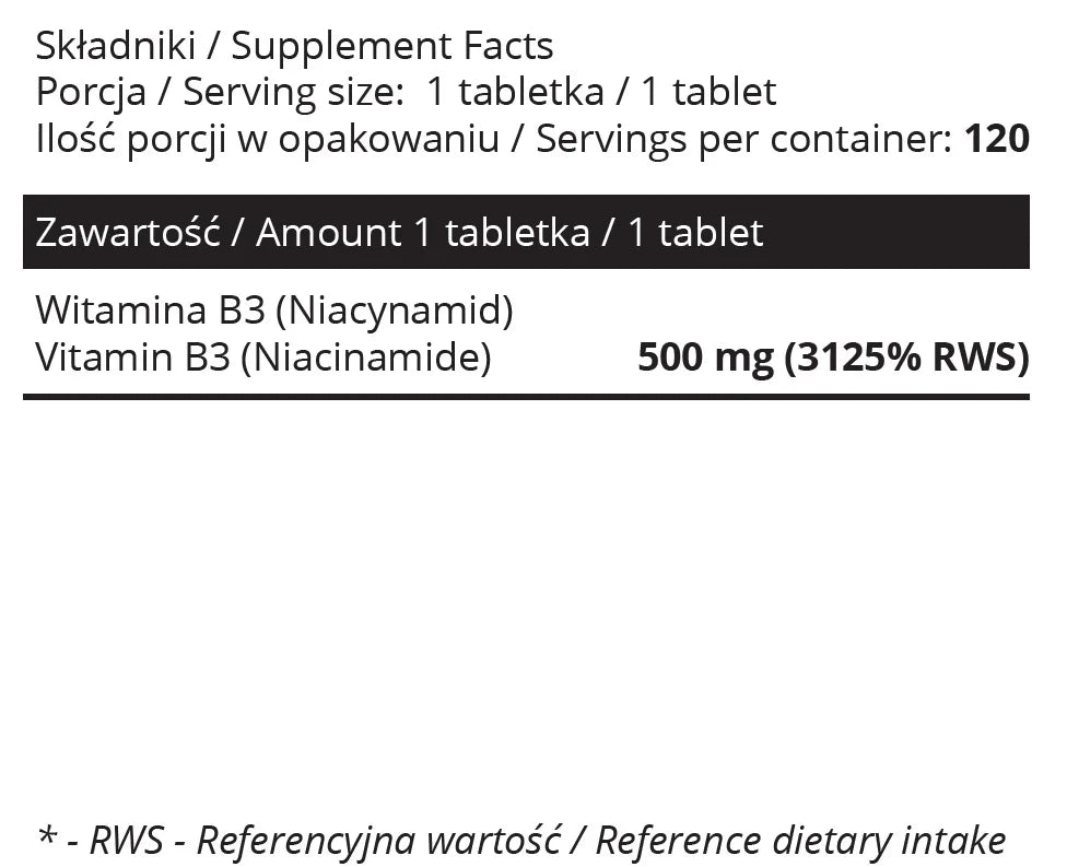 Vitamin B3 (Niacinamide), 500 mg, 120 Tablets, Sowelo