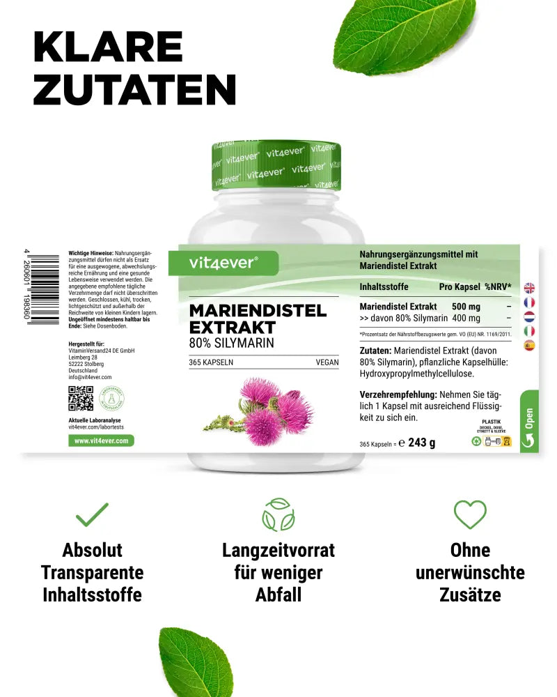 Milk thistle extract, 500 mg (80% silymarin), 365 capsules, Vit4ever