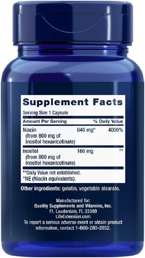 B-Vitamin B3 No flush Niacin, 640 mg, 100 kapsler, Life Extension