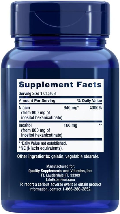 B-Vitamin B3 No flush Niacin, 640 mg, 100 kapsler, Life Extension