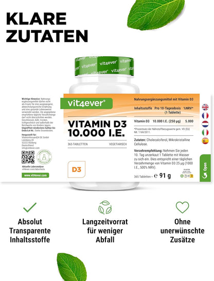 Vitamin D3, Depot, 10,000 IU, 365 tablets, Vit4ever