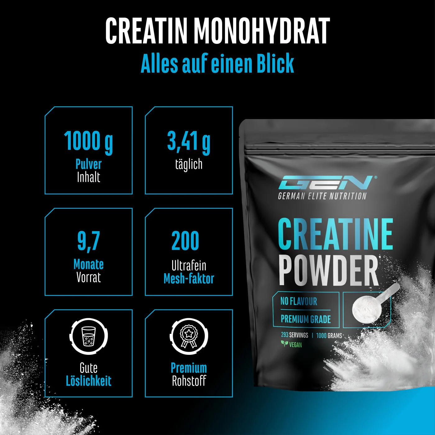 Kreatin, 1000 g pulver, German Elite