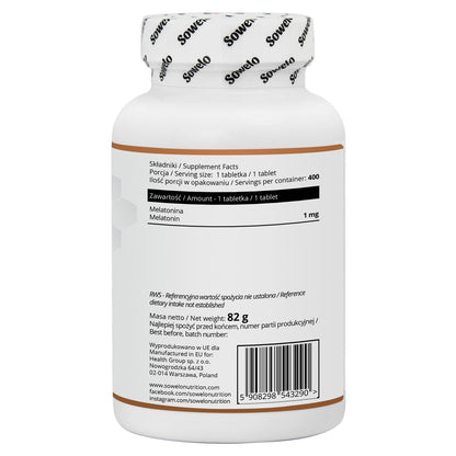 Melatonin, Melatonin 1 mg. 400 tabletter, Sowelo
