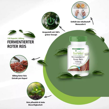 Fermenterede røde ris (Roter reis), 600 mg, 120 kapsler, Fairvital
