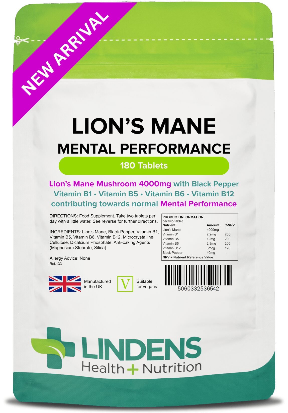Lion's Mane Mushrooms, 2000 mg, 180 Tablets, Lindens