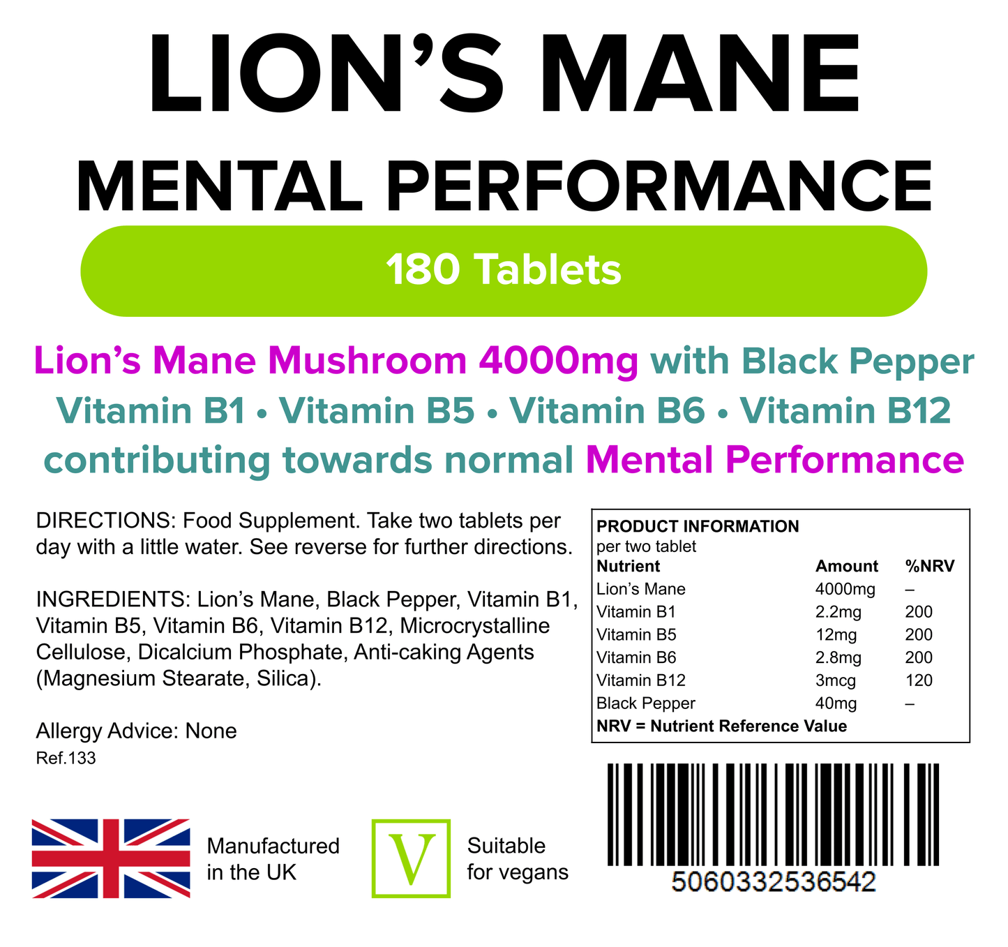 Lion's Mane Mushrooms, 2000 mg, 180 Tablets, Lindens
