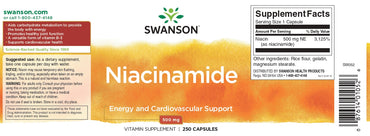 Vitamin B3 (Niacinamide), 500 mg, 250 Capsules, Swanson