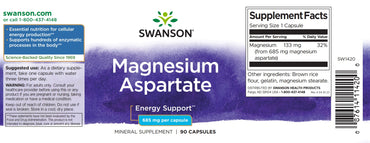Magnesium Aspartate, 685 mg, 90 capsules, Swanson