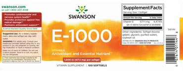 Vitamin E, 671.1 mg, 1000 IU, 100 softgels, Swanson