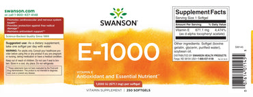 Vitamin E, 671.1 mg, 1000 IU, 250 Softgels, Swanson