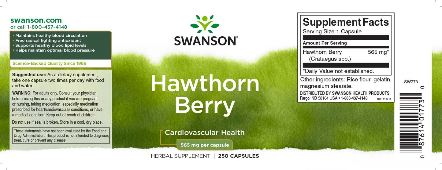 Hawthorn Berries 565 mg, 250 Capsules, Swanson