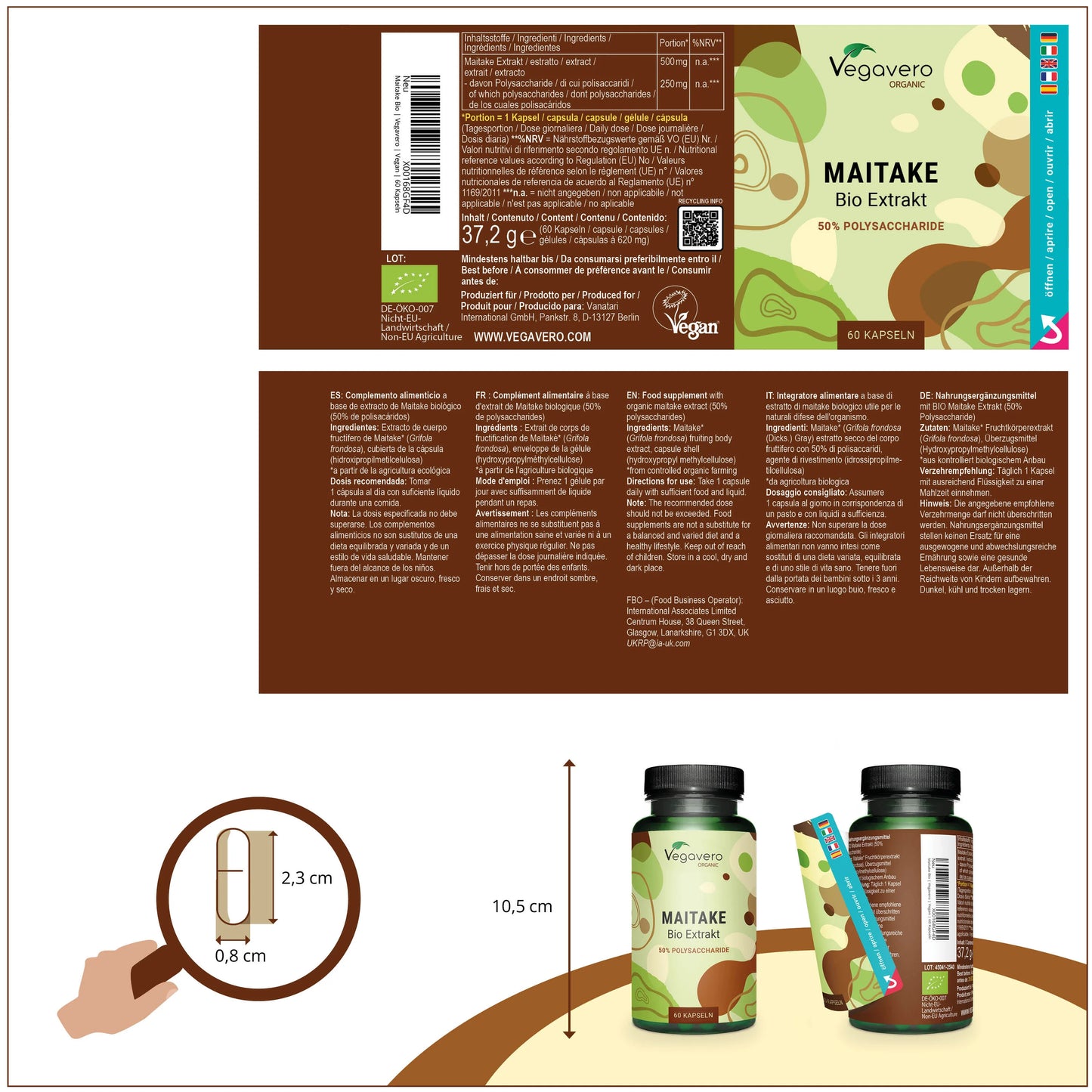 Maitake-svampekstrakt 500 mg (50% polysakkarider), 60 kapsler, Vegavero