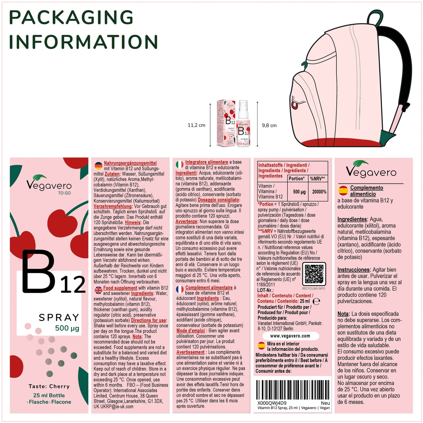 Vitamin B12, Spray, Vegavero (Raspberry flavour)
