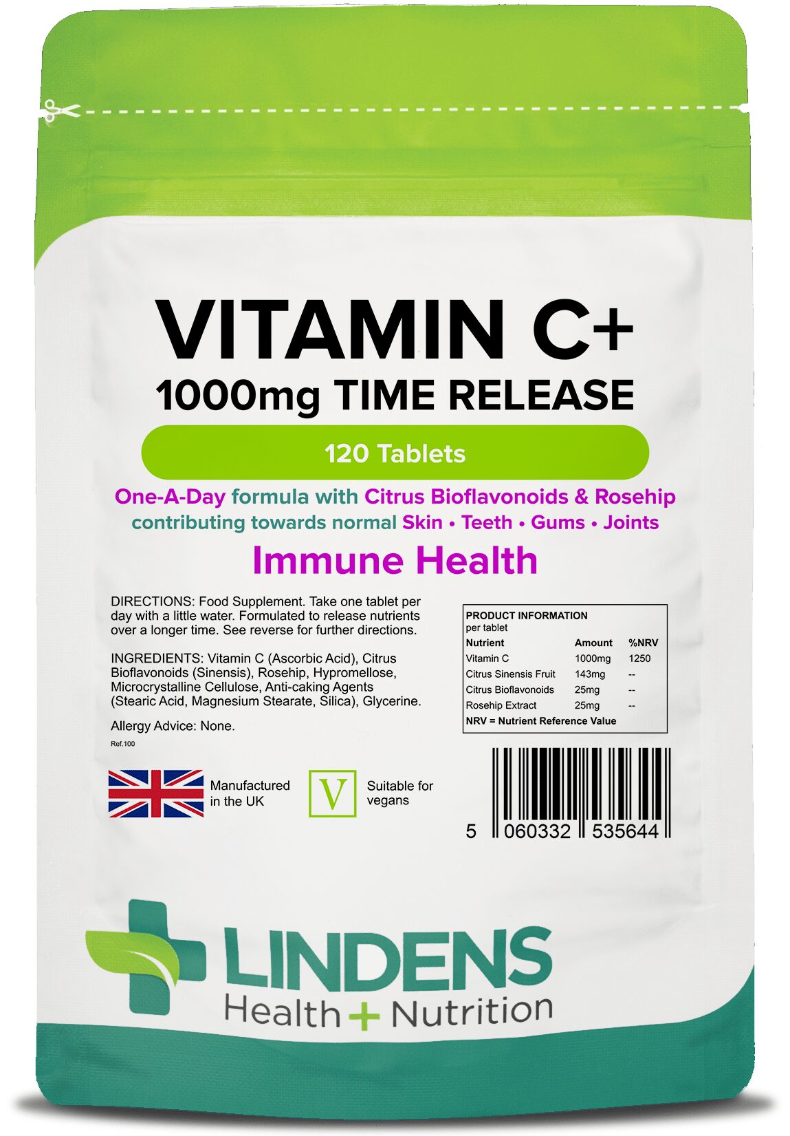 Vitamin C, Time Release, 1000 mg, 120 Tablets, Lindens