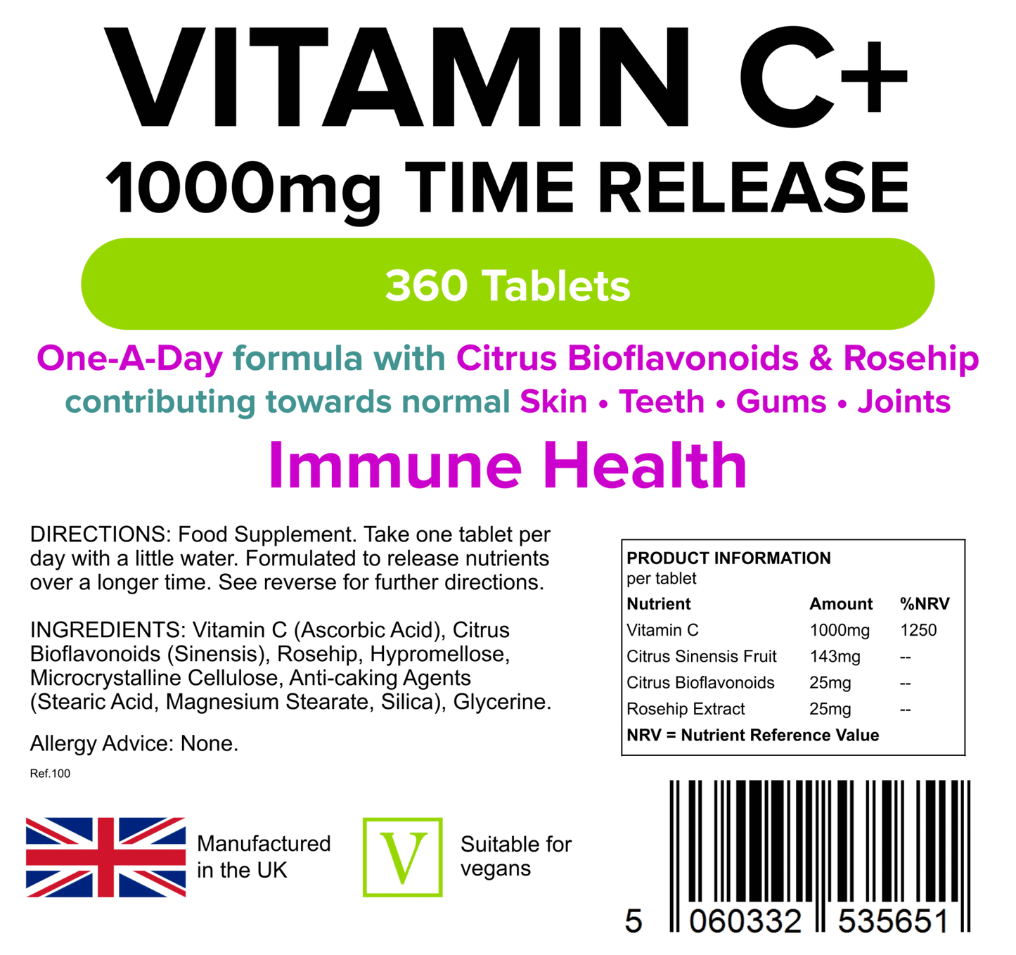 Vitamin C, Time Release, 1000 mg, 120 Tablets, Lindens