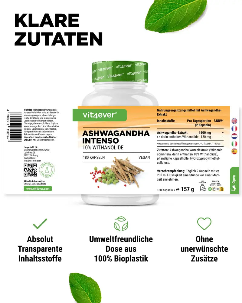 Ashwagandha Extract (10% Withanolides) 750mg, 180 Capsules, Vit4ever