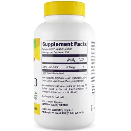 Alpha-Lipoic Acid (ALA), 600 mg, 150 Capsules, Healthy Origins (alpha)