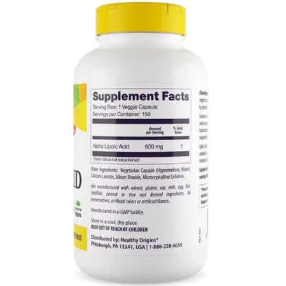Alpha-Lipoic Acid (ALA), 600 mg, 150 Capsules, Healthy Origins (alpha)