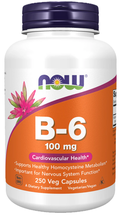 Vitamin B6, 250 capsules, 100mg, Now Foods (Pyridoxine)