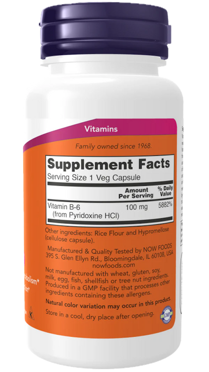 Vitamin B6, 250 capsules, 100mg, Now Foods (Pyridoxine)