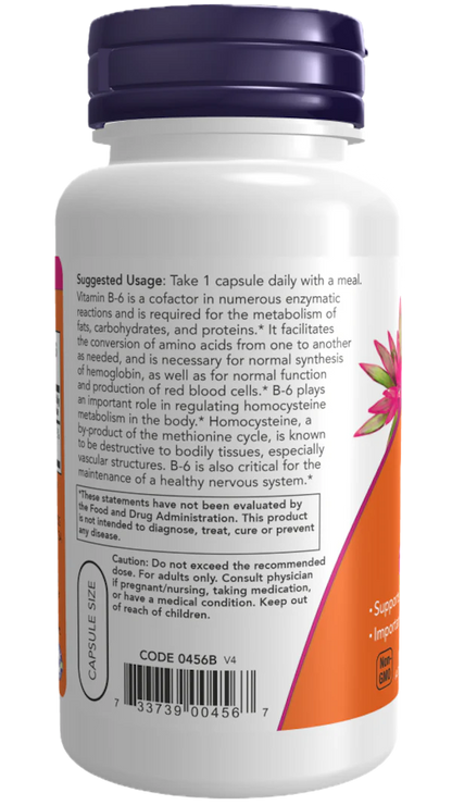 Vitamin B6, 250 capsules, 100mg, Now Foods (Pyridoxine)