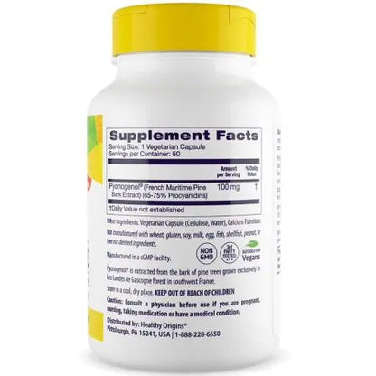 Pycnogenol, 100 mg (70% procyanidins), 60 capsules, Healthy Origins