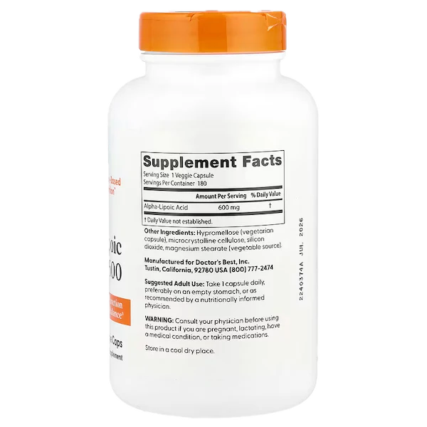 Alpha-Lipoic Acid (ALA), 600 mg, 180 capsules, Doctor's Best (alpha)