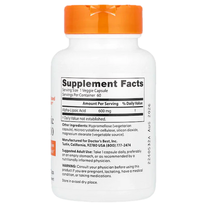 Alpha Lipoic Acid (ALA) 600 mg, 60 capsules (alpha)