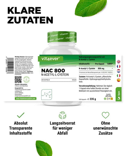 NAC (N-Acetyl-L-Cysteine), 800 mg, 240 capsules, Vit4ever