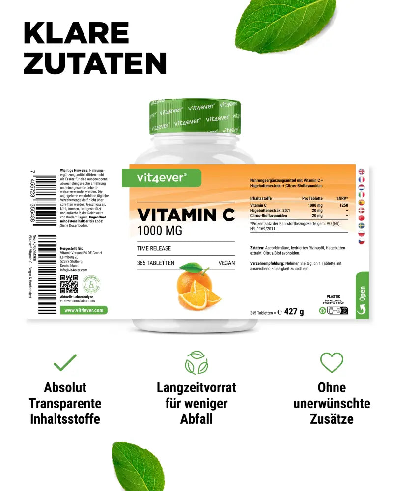 Vitamin C, Time Release 1000 mg, 365 tablets, Vit4ever